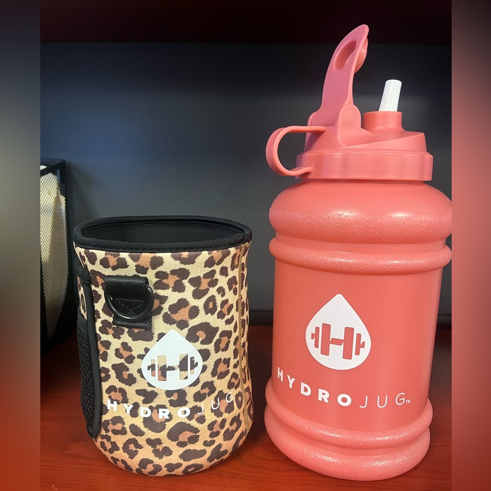Pink hydrojug with cheetah print sleeve